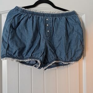 Aerie Elastic Waist Bubble Shorts with Lace Trim